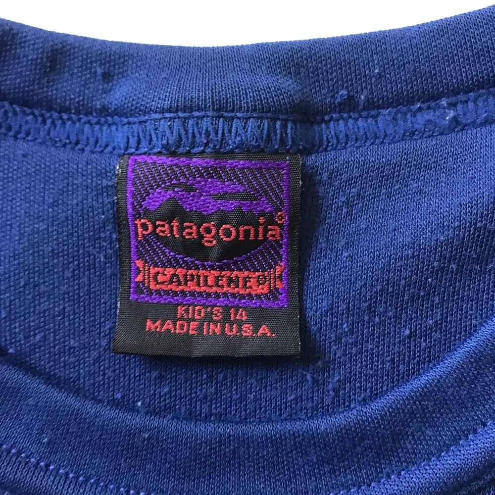VTG Y2k Patagonia Boys 14 Capilene L/S Baselayer Crew Neck Shirt Blue Outdoors
